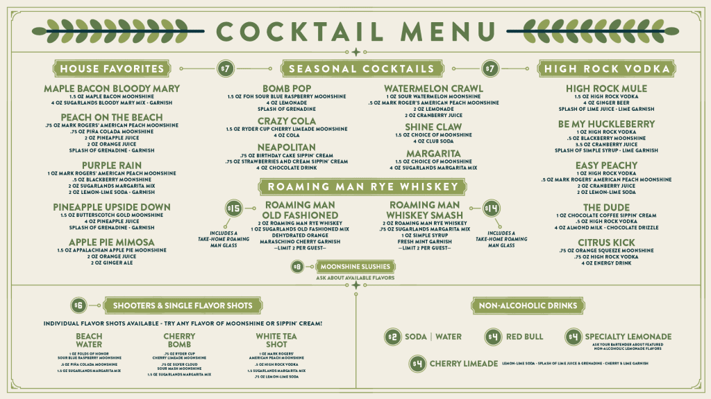 Sugarlands Spring and Summer Cocktail Menu