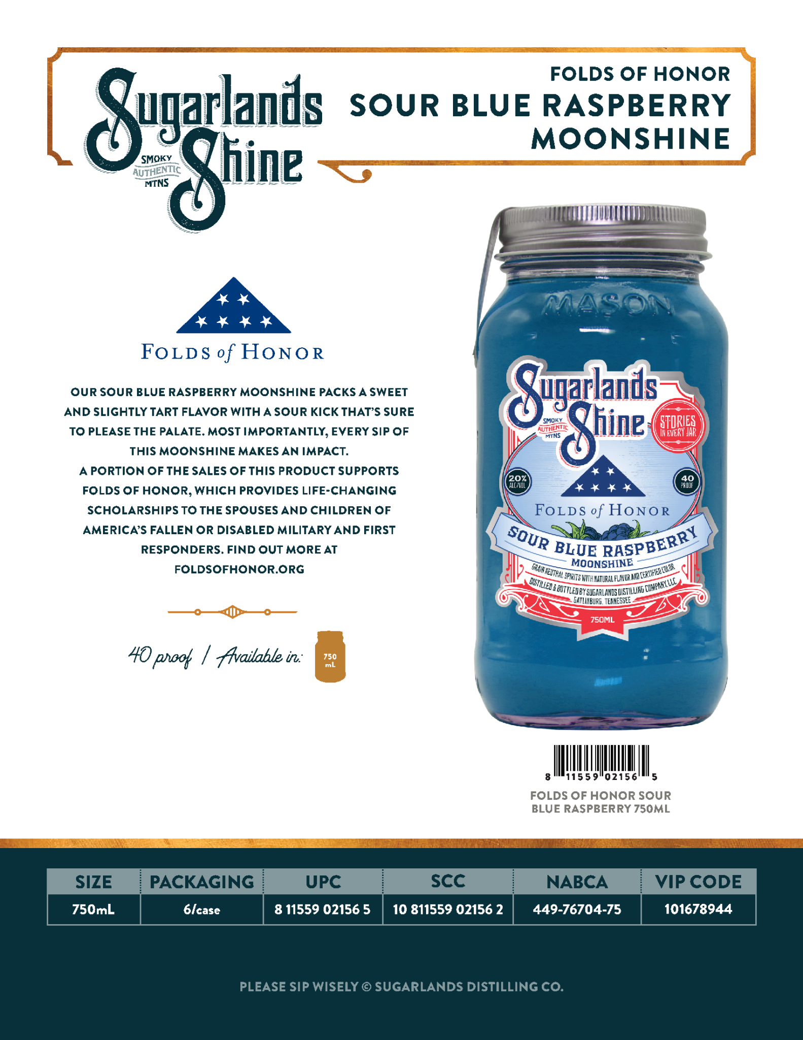 Sugarlands Sour Blue Raspberry Folds of Honor 40 Proof