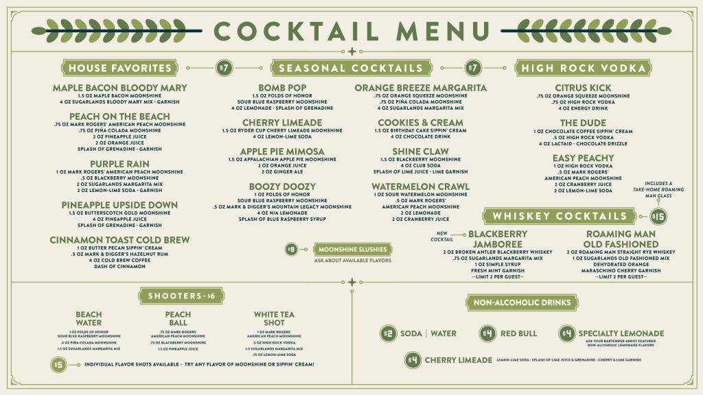 2026 Sugarlands Cocktail Bar Spring Menu